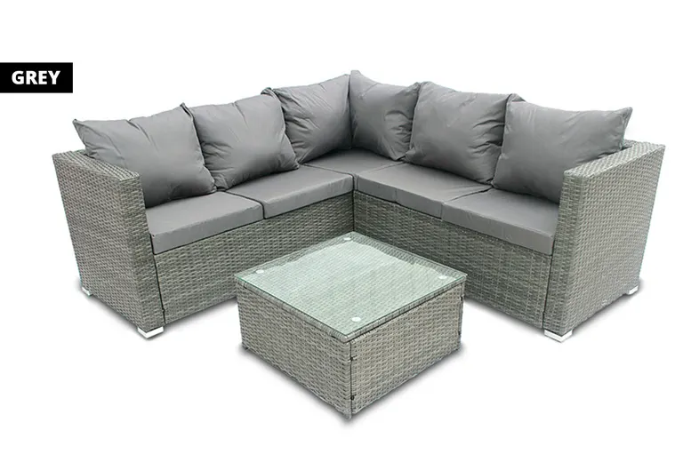 5 x 5-Seater Temple Rattan Corner Sofa Set - Grey  
