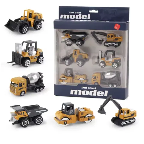 6pcs Alloy Construction Truck Toy Set – Excavator, Loader, Tractor, Dump Truck, Mixer & Crane