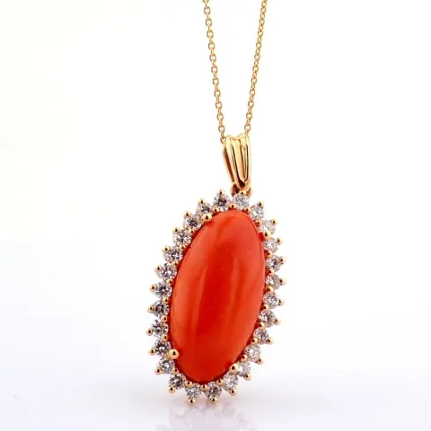 18K rose gold cluster necklace detailed with coral and brilliant diamonds