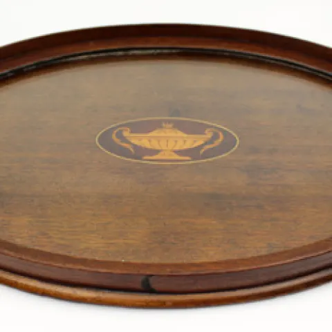 Fine Edwardian Mahogany & Satinwood Inlaid Oval Tray c.1900