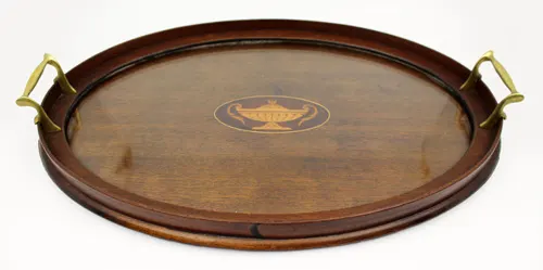 Fine Edwardian Mahogany & Satinwood Inlaid Oval Tray c.1900