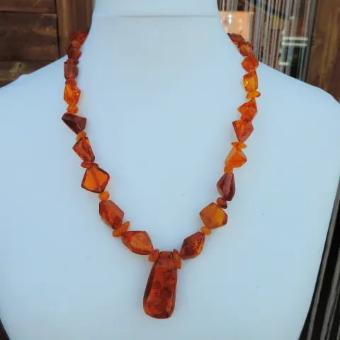Vintage 25 inch Chunky Organic Amber Necklace With Gift Box