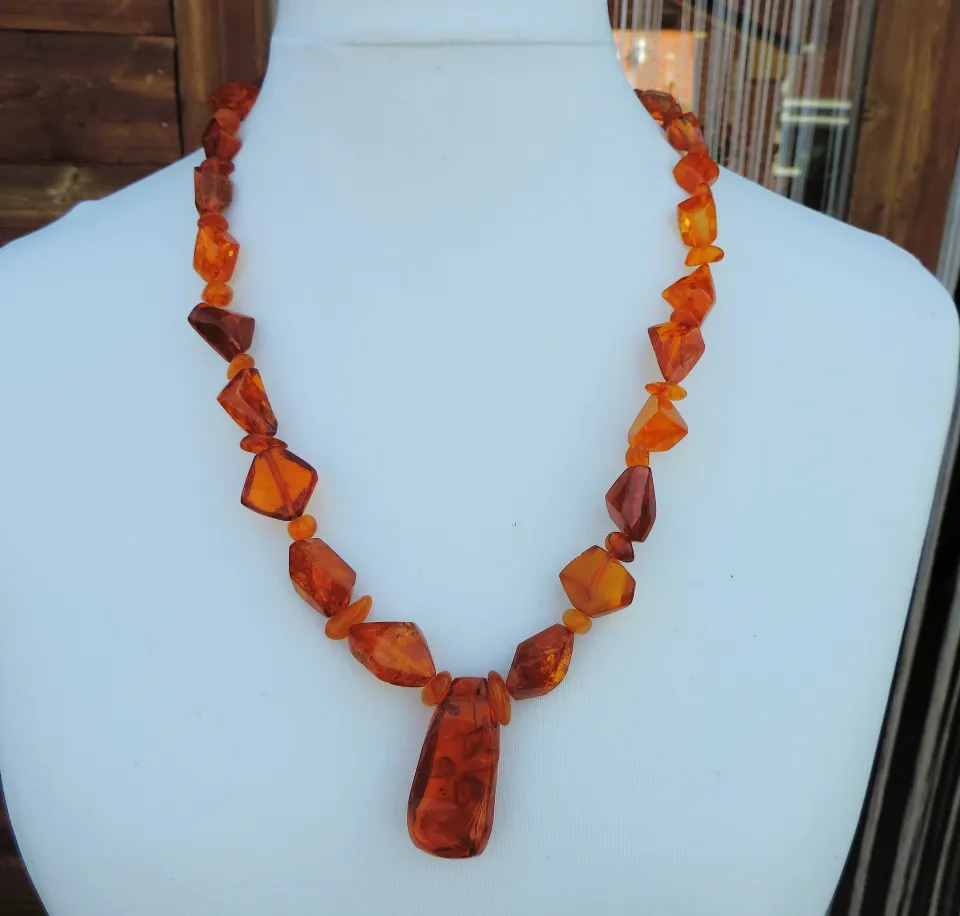 Vintage 25 inch Chunky Organic Amber Necklace With Gift Box