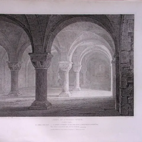 Crypt of St Peters Church Oxford 190 Years-Old John Britton Antique Steel Engraving-232