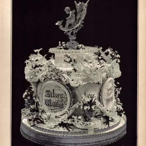 Silver Wedding Cake Victorian  Antique Chromolithograph Print