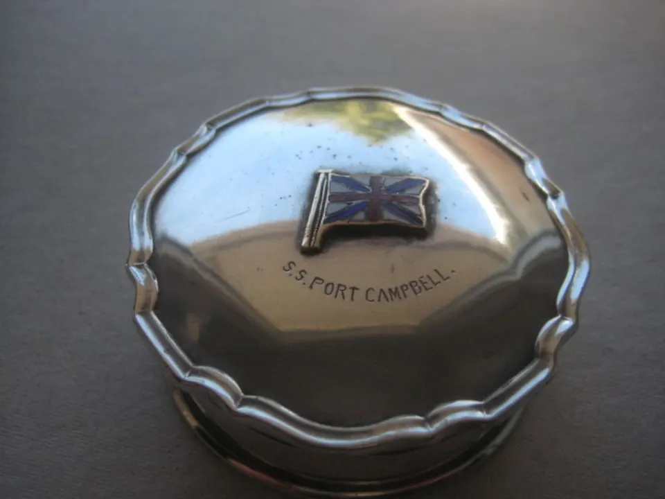 Vintage Silver Plated S.S. Port Campbell Engraved Souvenir Pill Box