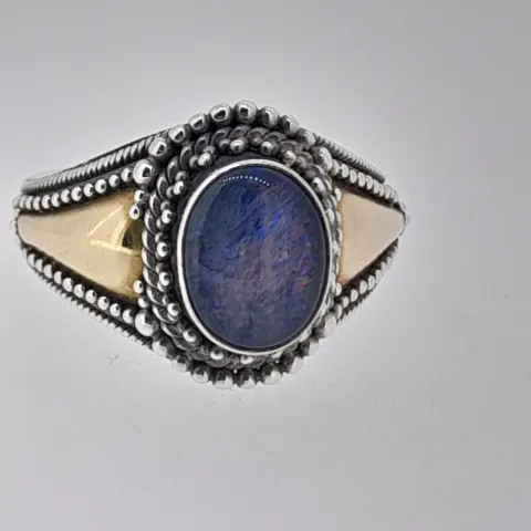 Suarti 18k Gold and Designer Silver Ring Set With Triplet Opal Gemstone