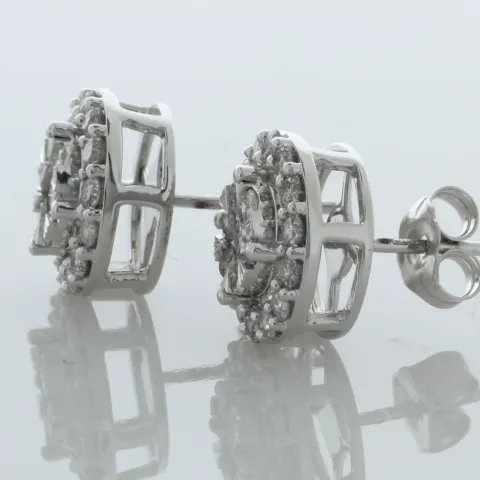 9ct White Gold Round Cluster Diamond Stud Earring 1.00 Carats