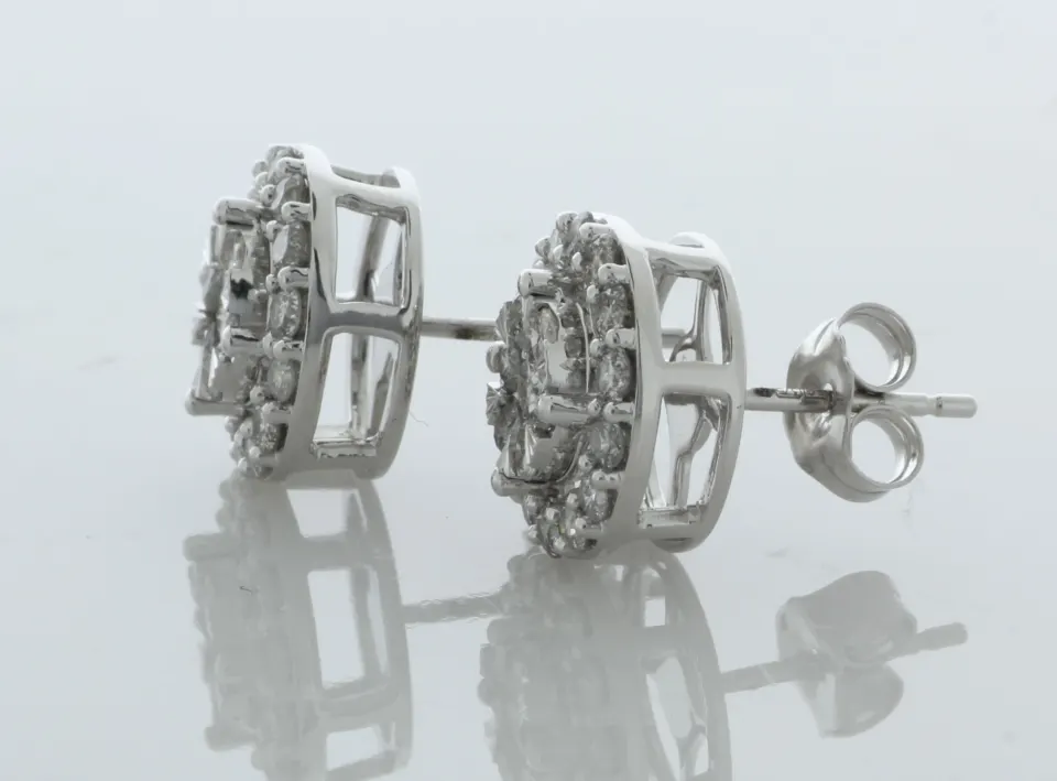 9ct White Gold Round Cluster Diamond Stud Earring 1.00 Carats