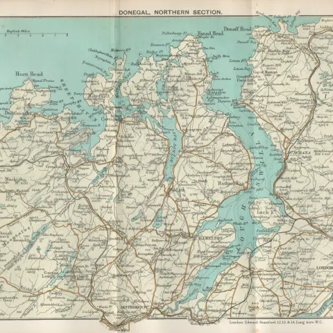 Donegal Northern County Section Detailed Antique Coloured Map.