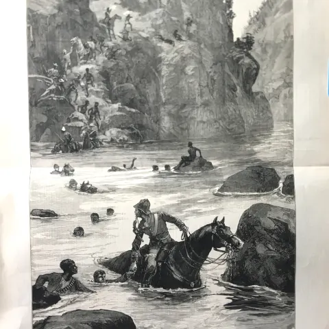 Zulu War British Forces Retreating from the Battle of Isanhlwana 1879 Antique Print.