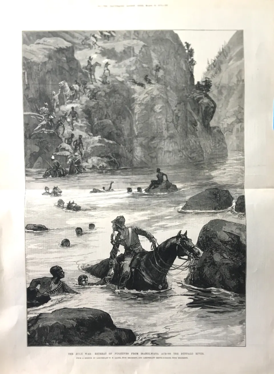 Zulu War British Forces Retreating from the Battle of Isanhlwana 1879 Antique Print.