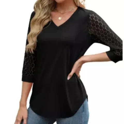 7 x Women's Tops 3/4 Sleeve V-Neck Lace Tunic Tops Lb18