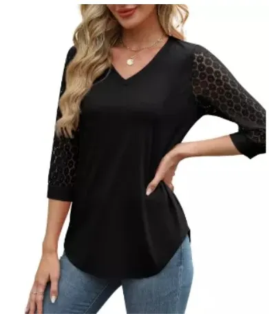 7 x Women's Tops 3/4 Sleeve V-Neck Lace Tunic Tops Lb18