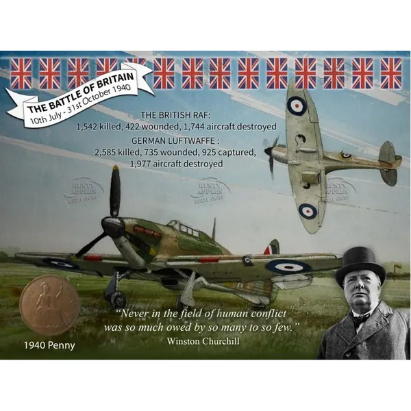 WW2 Battle Of Britain Spitfires & Hurricane Metal Wall Art Coin Display