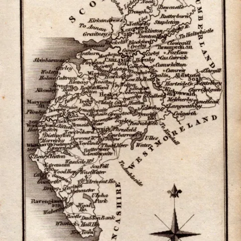Cumberland Antique Copper Engraved George IV Map by Sidney Hall.