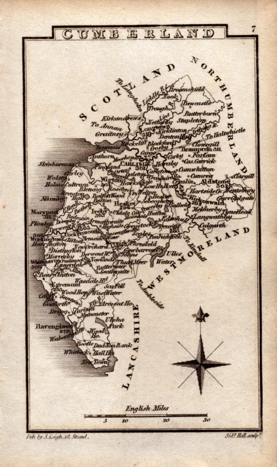 Cumberland Antique Copper Engraved George IV Map by Sidney Hall.
