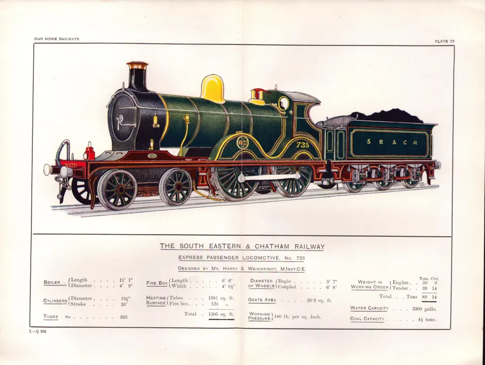 South Eastern & Chatham Railway Coloured Detailed Antique Book Plate.