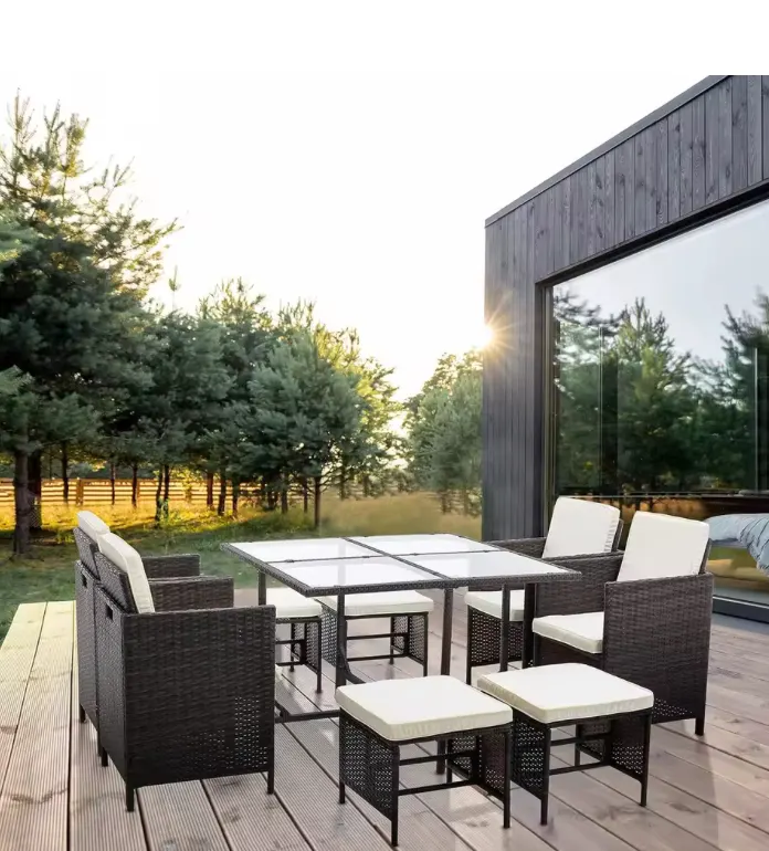 9 Piece Rattan Garden Furniture Outdoor Chair & Table 4+4+1 Set Cuba Black