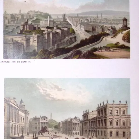 Edinburgh City & Post Office & Carlton Hill Coloured 1889 Antique Print-1