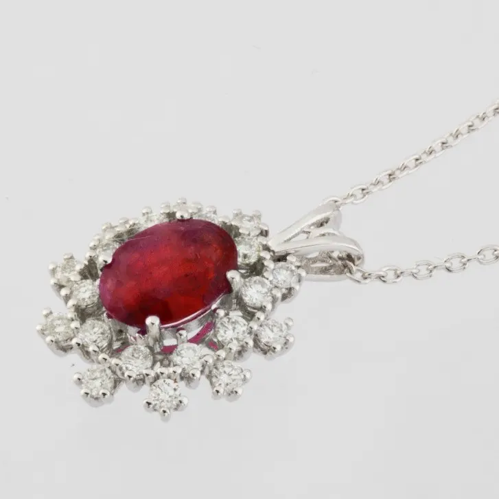 Certificated 18K  White Gold Diamond & Ruby Pendant / Total 1.77 ct
