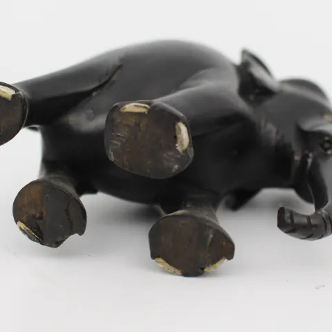 Vintage Hand-Carved Wooden Elephant with Inlaid Detailing