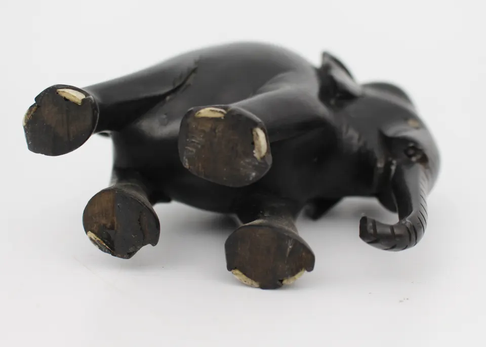 Vintage Hand-Carved Wooden Elephant with Inlaid Detailing