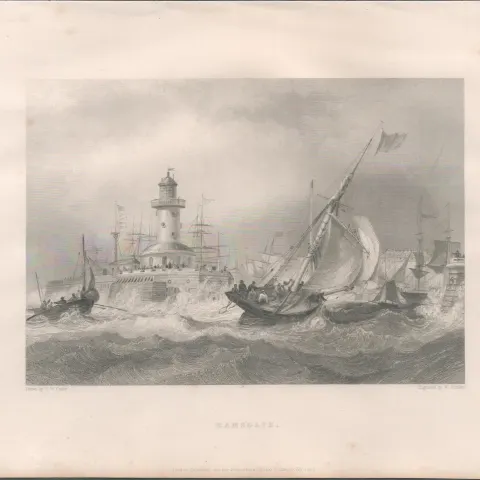 Ramsgate Kent The Lighthouse WH Bartlett  Antique 1842 Steel Engraving.