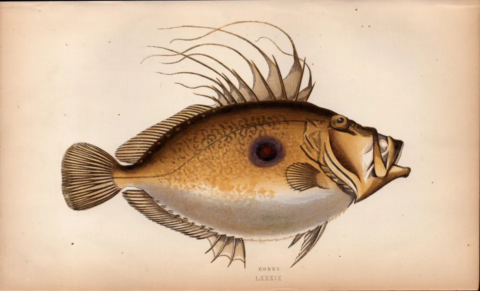 Doree 155 Years-Old  1868 Antique Johnathan Couch Coloured Fish Engraving.