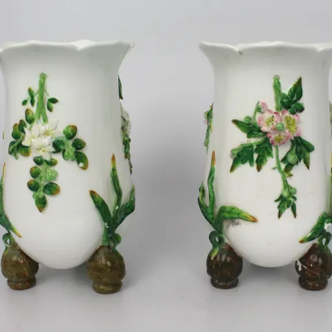 Pair of Antique English Porcelain Floral Vases – c.1860