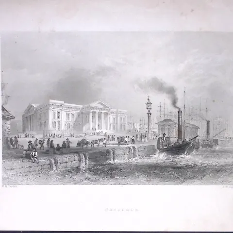View of Greenock Scotland WH Bartlett 1842 Antique Steel Engraving-18-TR