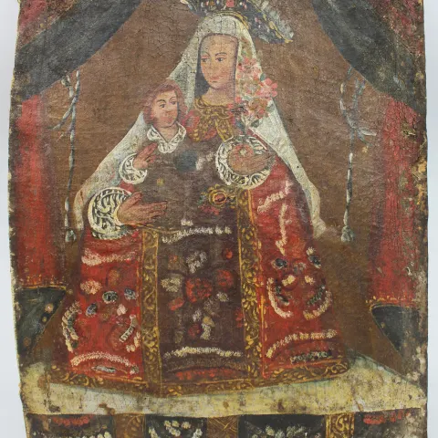 18th Century Andean Colonial Oil on Canvas – Madonna and Child