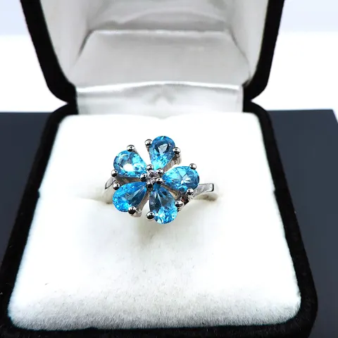   Sterling Silver Topaz & Diamond Ring New With Gift Pouch