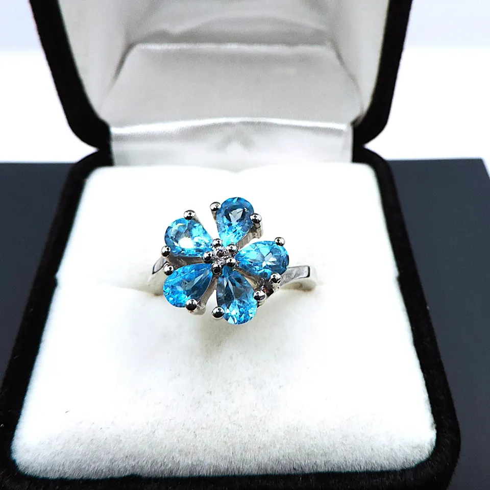   Sterling Silver Topaz & Diamond Ring New With Gift Pouch