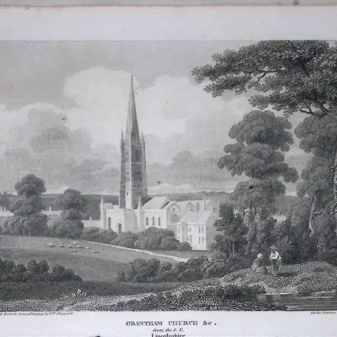 Grantham Church Lincolnshire Antique 218 Years-Old  Georgian Steel-Engraving-450