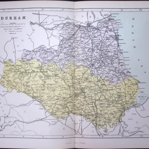County Durham 150 Years-Old Coloured Antique 1875 Map-25