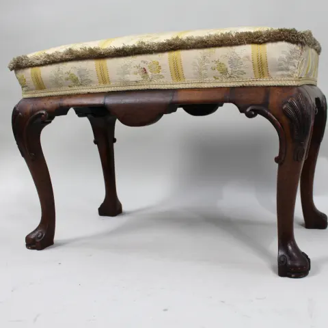 Early/Mid 20th c. Walnut Upholstered Footstool