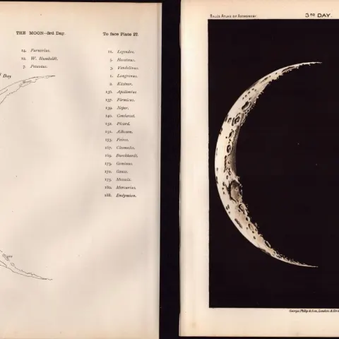 The Moon 3rd Day Cycle Antique Balls 1892 Atlas of Astronomy Lithograph Print