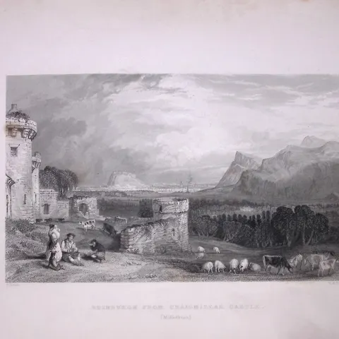 Edinburgh View From Craigmillar Castle Scotland 188 Years-Old Antique Steel Engraving-11