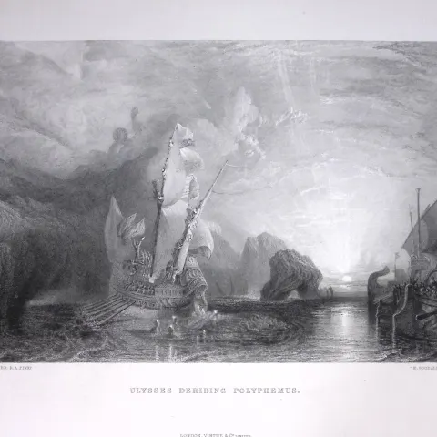 J.M.W Turner Ulysses Deriding Polyphemus Antique Steel Engraving-34-TR