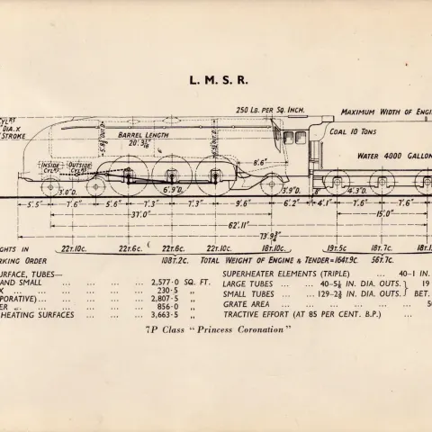 l.M.S.R. Railway Princess Coronation Detailed Drawing Diagram 85 Yrs Old Print-22