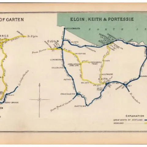 Elgin, Keith & Portessie Scotland Antique Railway Junctions Junction Map-38.