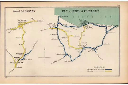 Elgin, Keith & Portessie Scotland Antique Railway Junctions Junction Map-38.