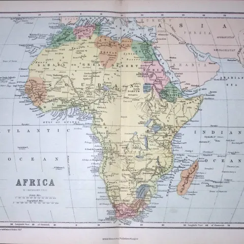 Africa Large Coloured Detailed 155 Years-Old Map-E-TR
