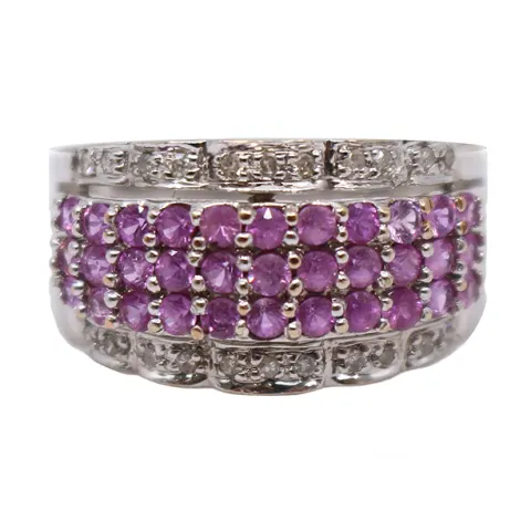 Pink Sapphire & Diamond 18ct White Gold Band Ring