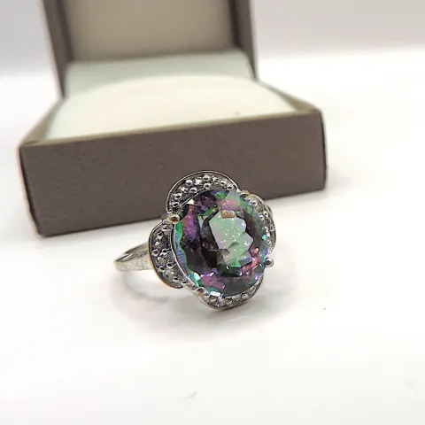 Sterling Silver 4.5 Carat Mystic Topaz  Ring New With Gift Box