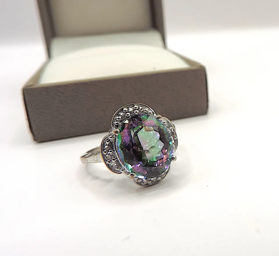 Sterling Silver 4.5 Carat Mystic Topaz  Ring New With Gift Box