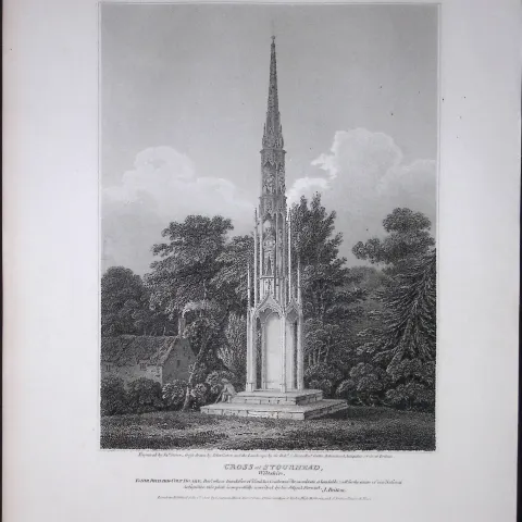 The Cross at Stourhead Wiltshire Rare John Britton 191 Years-Old Antique Steel Engraving-34