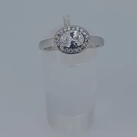 Silver Stamped 925 Dress Ring Set With CZ Stone, Centres Tone Measures 5.94 mm Diameter. Finger Siz
