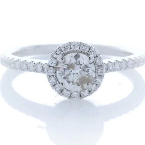 18ct White Gold Halo Set Diamond Ring 0.74 Carats